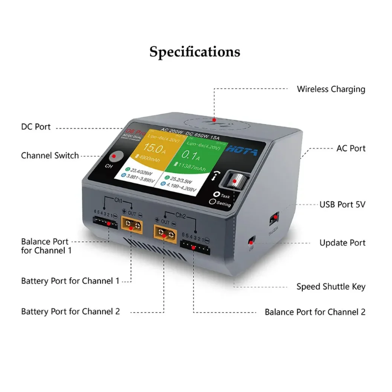 HOTA D6 Pro 200W AC/650W DC 리튬 - Hota D6 Pro Dual Lipo Charger 리뷰 및 가격